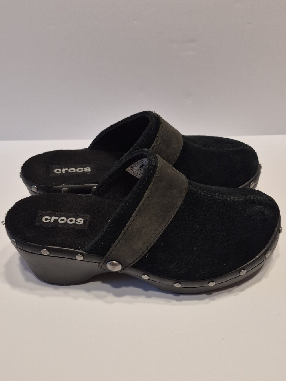 CROCS Women's Black Suede Studded Clogs
